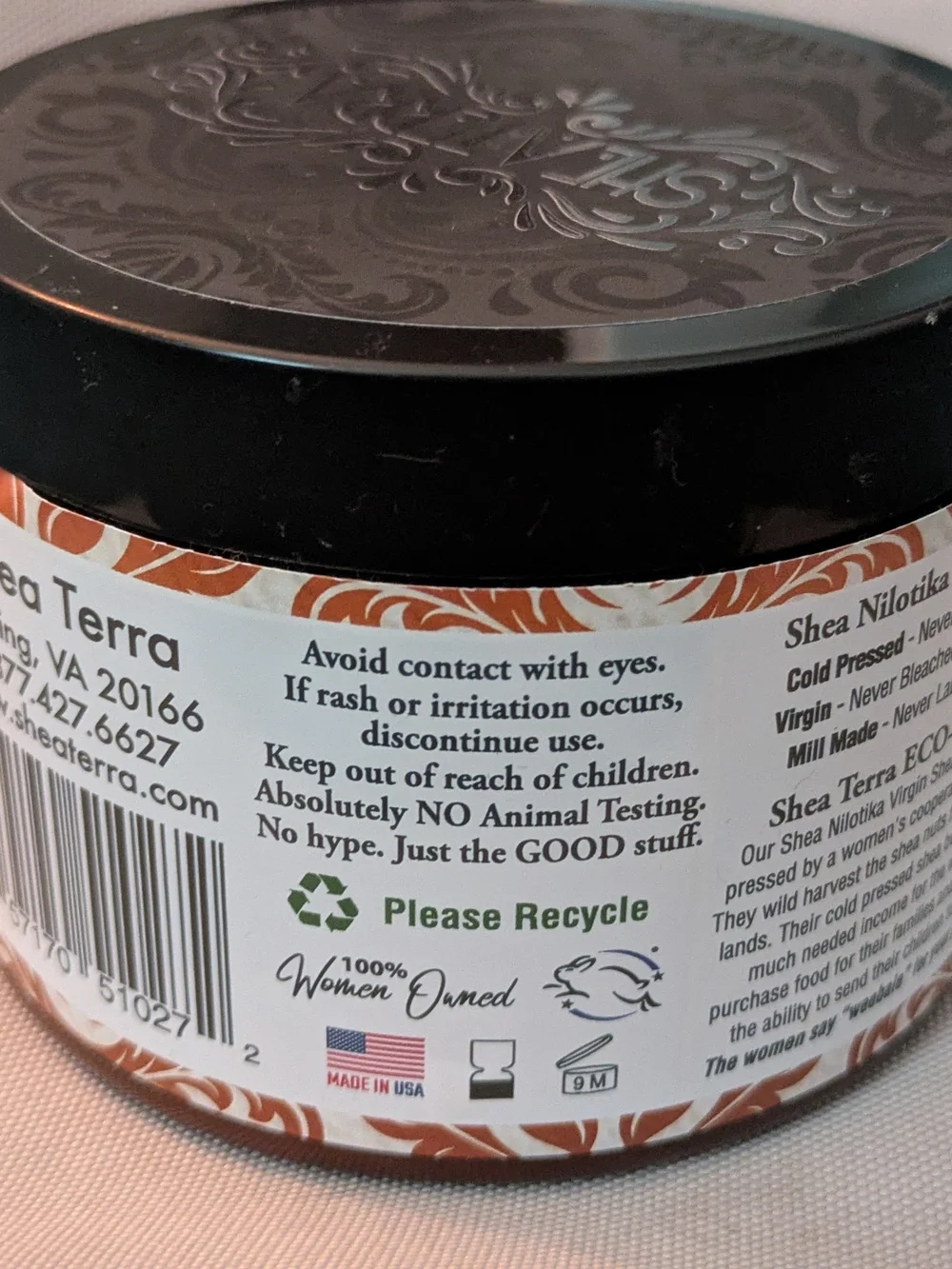 Shea Nilotika 30% Shea Butter Whipped Body Cream - Fragrance Free (White/Orange)